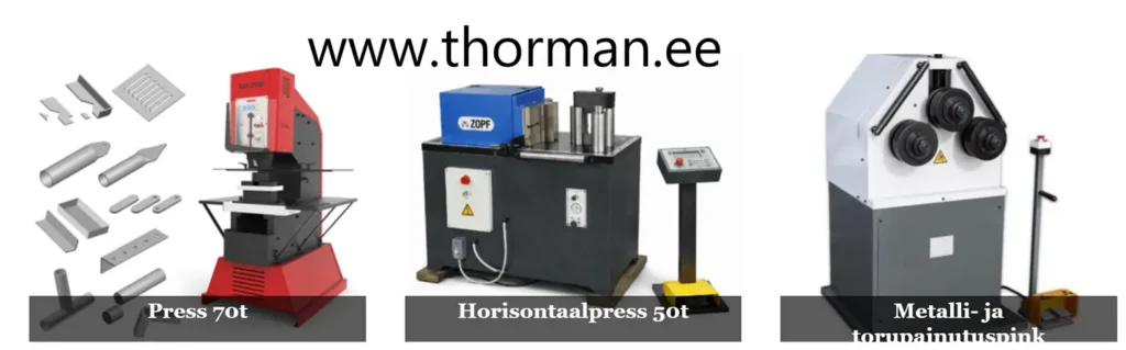 Professionele metaalbewerkingsmachines in de werkplaats: een 70t stans- en persmachine, een 50t Zopf horizontale buigmachine en een profiel- en buizenbuiger.